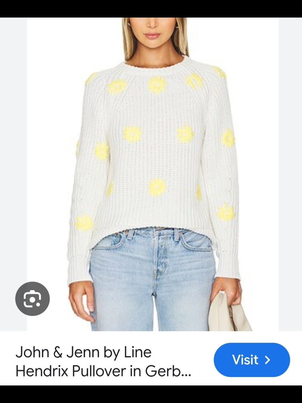 John & Jenn Hendrix White Crewneck Sweater With Gerber Yellow Daisies Cotton